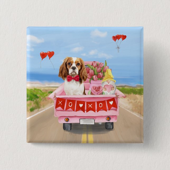 Cavalier King Dog Valentine's Day Lkw Herz Button (Vorderseite)