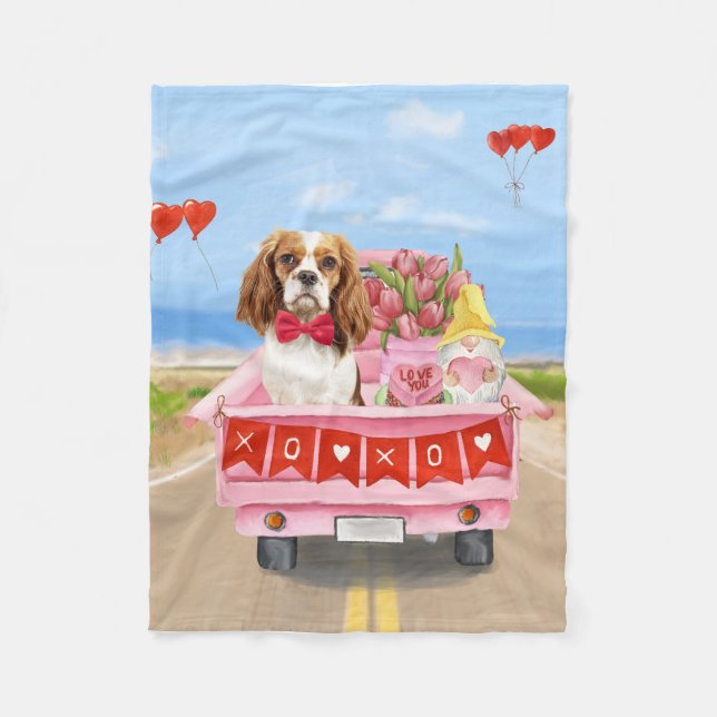 Cavalier King Dog Valentine's Day Lkw Herz Fleecedecke (Vorderseite)
