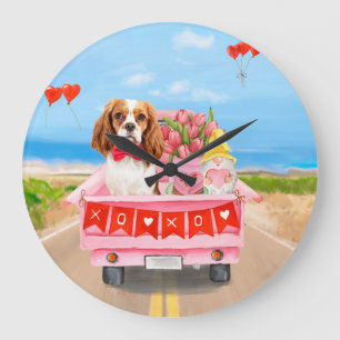 Cavalier King Dog Valentine's Day Lkw Herz Große Wanduhr