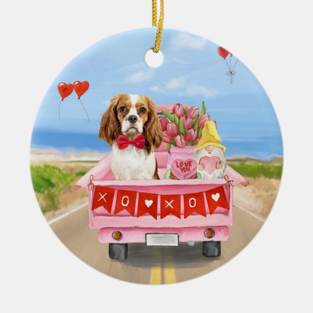 Cavalier King Dog Valentine's Day Lkw Herz Keramik Ornament (Vorne)