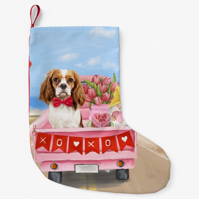 Cavalier King Dog Valentine's Day Lkw Herz Kleiner Weihnachtsstrumpf (Vorderseite)
