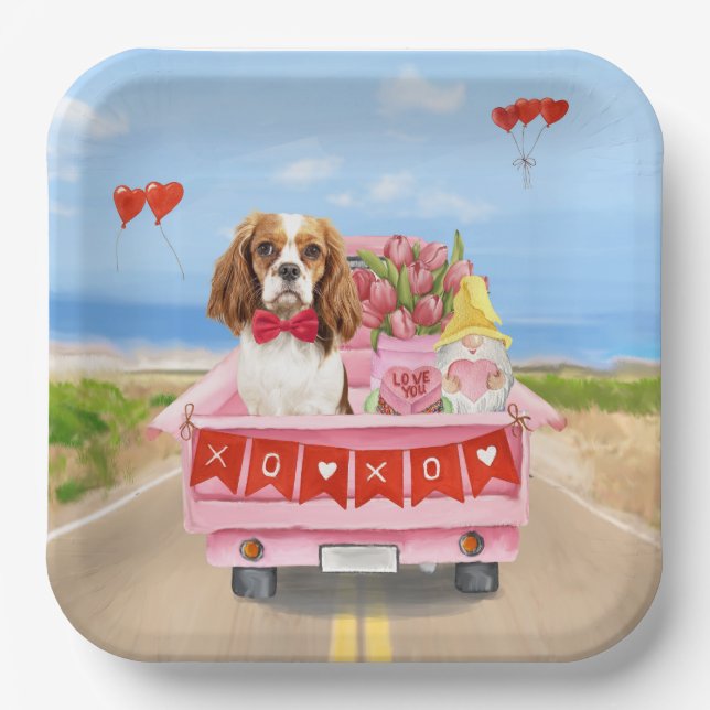 Cavalier King Dog Valentine's Day Lkw Herz Pappteller (Vorderseite)