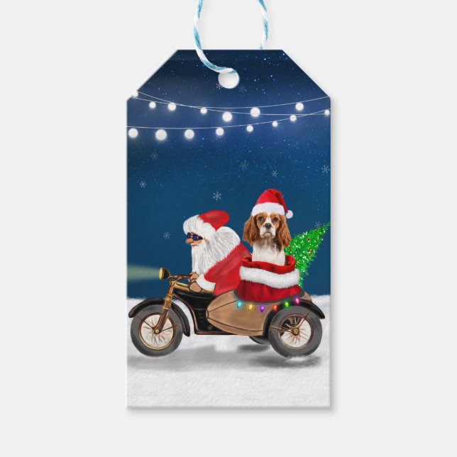 Cavalier King Dog Weihnachtsmann Geschenkanhänger (Vorderseite)