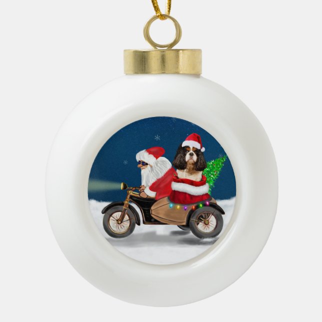 Cavalier King Dog Weihnachtsmann Keramik Kugel-Ornament (Vorderseite)