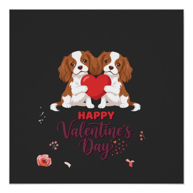 Cavalier King Hund Frohen Valentinstag Floral Poster (Vorderseite)