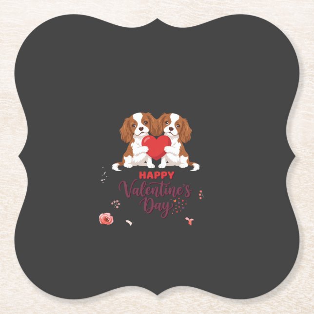 Cavalier King Hund Frohen Valentinstag Floral Untersetzer (Vorderseite)
