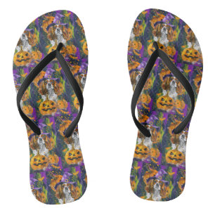 Cavalier King Hund Halloween Hexe und Kürbis Flip Flops