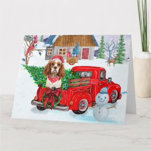 Cavalier King Hund im Weihnachtslieferwagen Schnee Karte