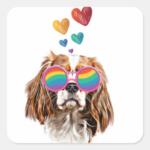 Cavalier King Hund mit Herzen Valentinstag Quadratischer Aufkleber