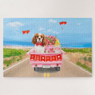 Cavalier King Hund Valentinstag LKW Herzen Puzzle