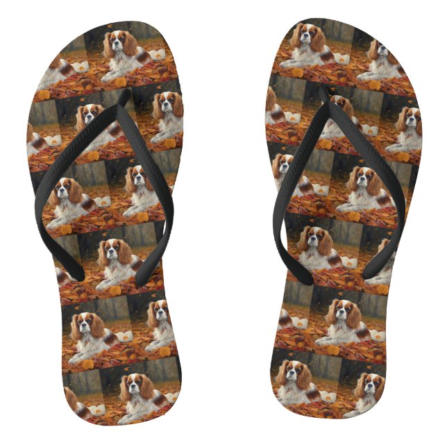 Cavalier King im Herbst Leaves Fall Inspiriert Flip Flops (Fußbett)