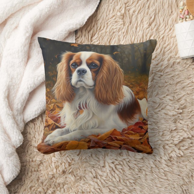 Cavalier King im Herbst Leaves Fall Inspiriert Kissen (Decke)