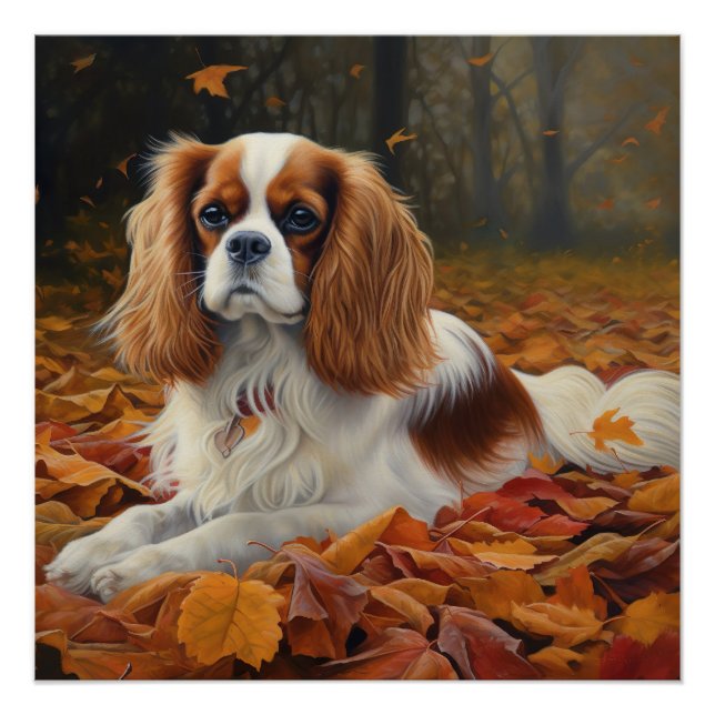 Cavalier King im Herbst Leaves Fall Inspiriert Poster (Vorderseite)