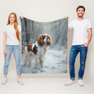 Cavalier King Lass es schneien Weihnachten Gebürst Fleecedecke