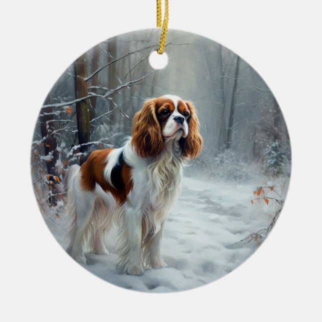 Cavalier King Let It Snow Christmas gebürstet Keramik Ornament (Vorne)