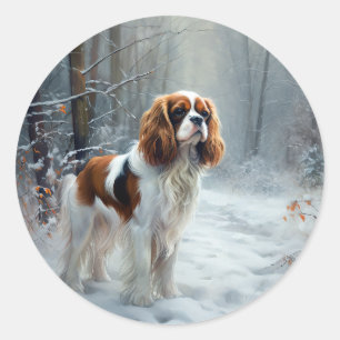Cavalier King Let It Snow Christmas gebürstet Runder Aufkleber
