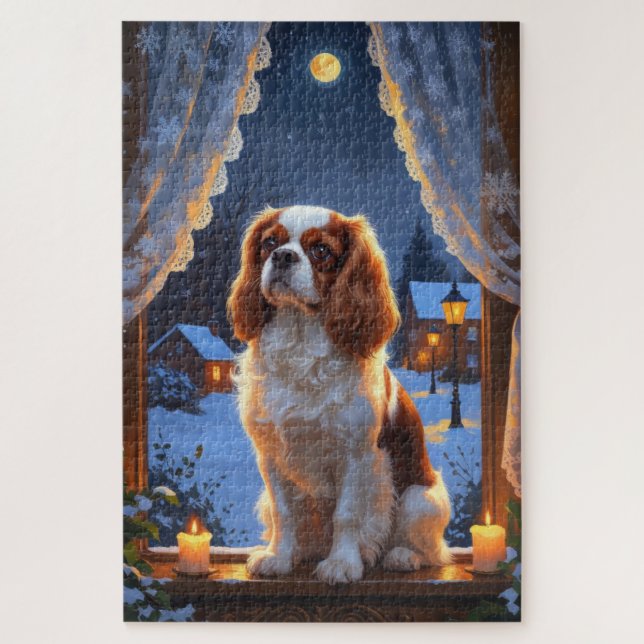 Cavalier King mit Weihnachtsbeleuchtung Urlaub Puzzle (Vertikal)
