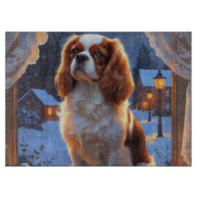 Cavalier King mit Weihnachtsbeleuchtung Urlaub Schneidebrett (Vorderseite)
