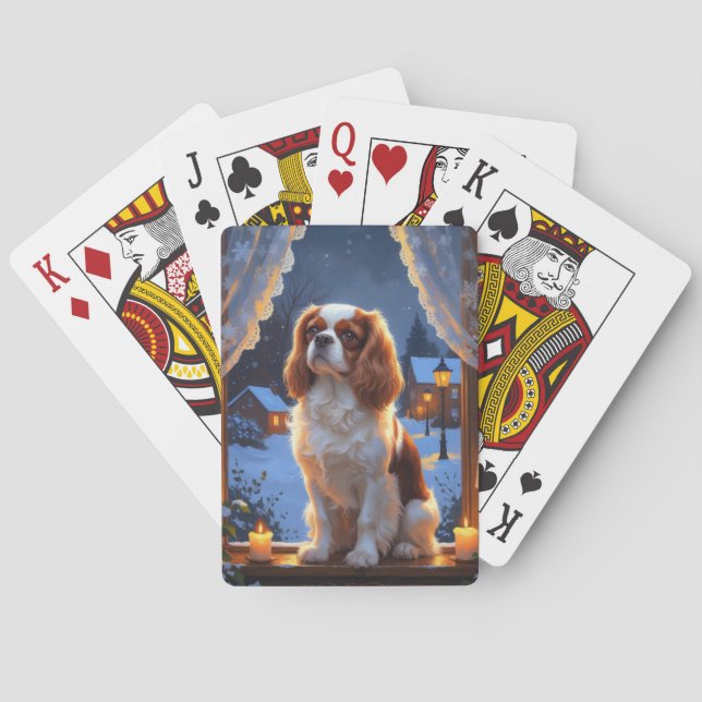 Cavalier King mit Weihnachtsbeleuchtung Urlaub Spielkarten (Rückseite)