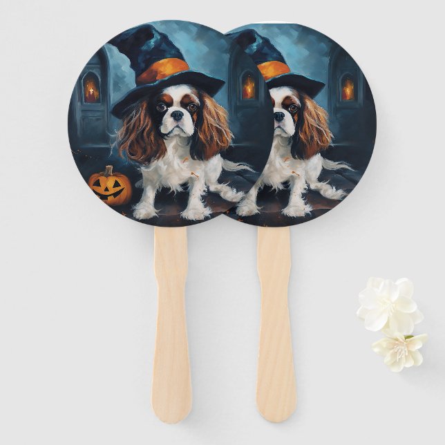 Cavalier King Pumpkins Halloween Beängstigend Fächer (Vorne und Hinten)