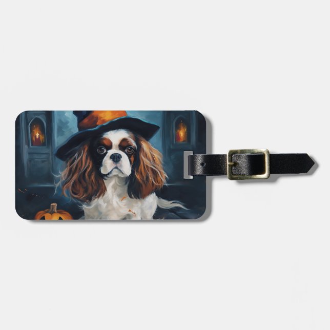 Cavalier King Pumpkins Halloween Beängstigend Gepäckanhänger (Vorderseite horizontal)