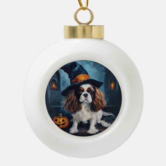 Cavalier King Pumpkins Halloween Beängstigend Keramik Kugel-Ornament (Vorderseite)