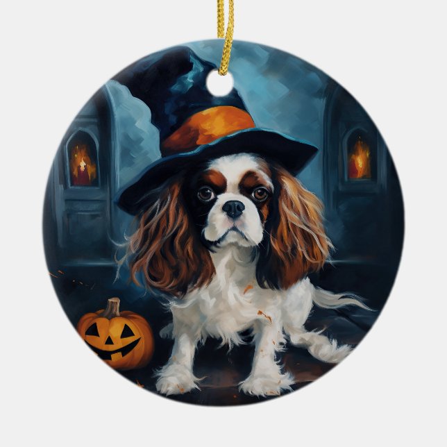 Cavalier King Pumpkins Halloween Beängstigend Keramik Ornament (Vorne)