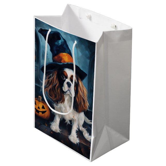 Cavalier King Pumpkins Halloween Beängstigend Mittlere Geschenktüte (Vorderseite Schrägansicht)