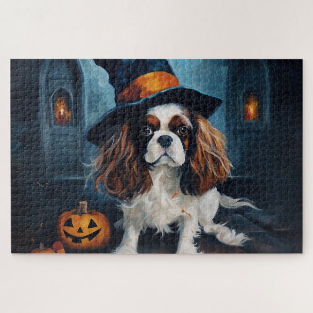 Cavalier King Pumpkins Halloween Beängstigend Puzzle (Horizontal)