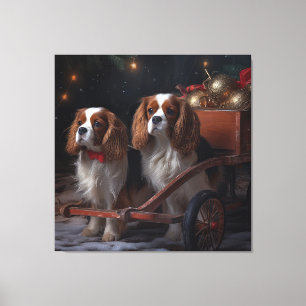 Cavalier King Schnee-Schlitten-Weihnachtsdekoratio Leinwanddruck