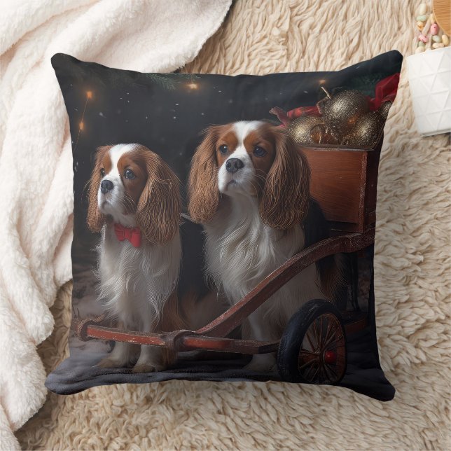 Cavalier King Snowy Sleigh Weihnachtsdekor Kissen (Decke)
