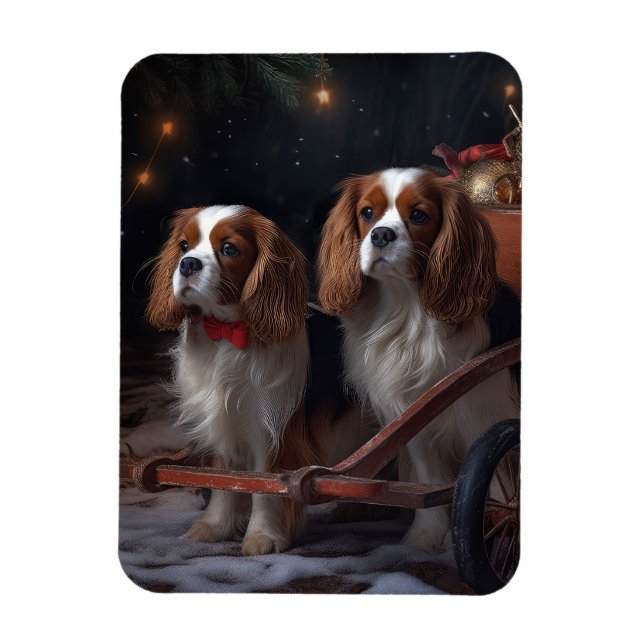 Cavalier King Snowy Sleigh Weihnachtsdekor Magnet (Vertikal)