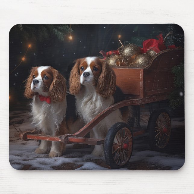 Cavalier King Snowy Sleigh Weihnachtsdekor Mousepad (Vorne)