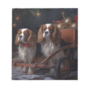 Cavalier King Snowy Sleigh Weihnachtsdekor Notizblock