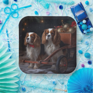 Cavalier King Snowy Sleigh Weihnachtsdekor Pappteller