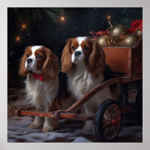 Cavalier King Snowy Sleigh Weihnachtsdekor Poster