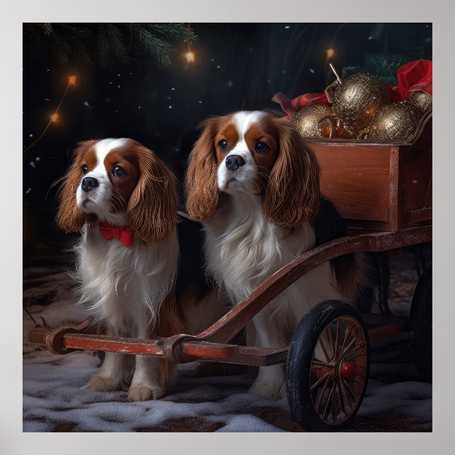 Cavalier King Snowy Sleigh Weihnachtsdekor Poster (Vorne)