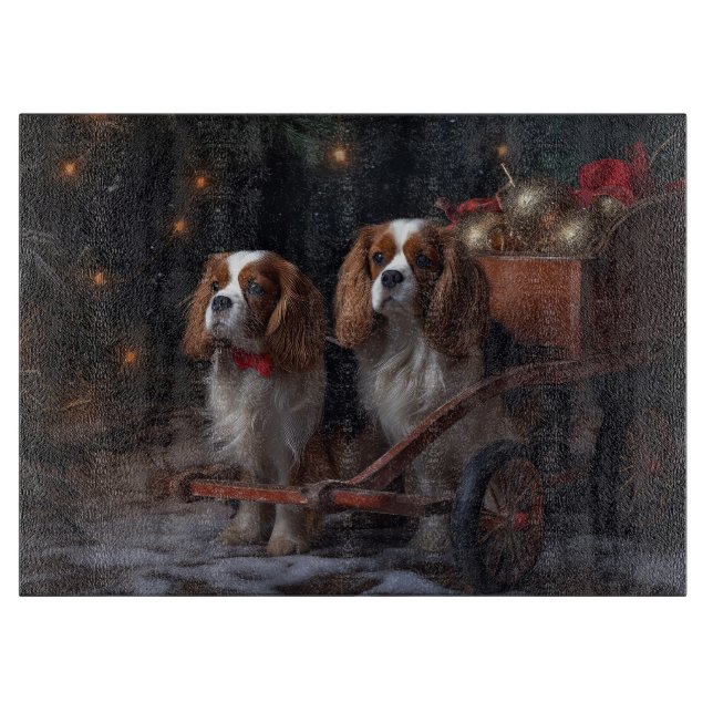 Cavalier King Snowy Sleigh Weihnachtsdekor Schneidebrett (Vorderseite)