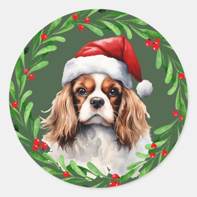 Cavalier King Spaniel Christmas Dog Mailing Runder Aufkleber (Vorderseite)