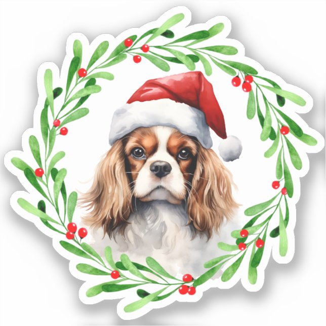 Cavalier King Spaniel Christmas Dog Vinyl Aufkleber (Vorderseite)