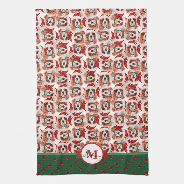 Cavalier King Spaniel Monogramm Weihnachtshund Geschirrtuch (Vertikal)