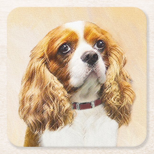 Cavalier König Charles Spaniel Original Malerei Rechteckiger Pappuntersetzer (Vorderseite)