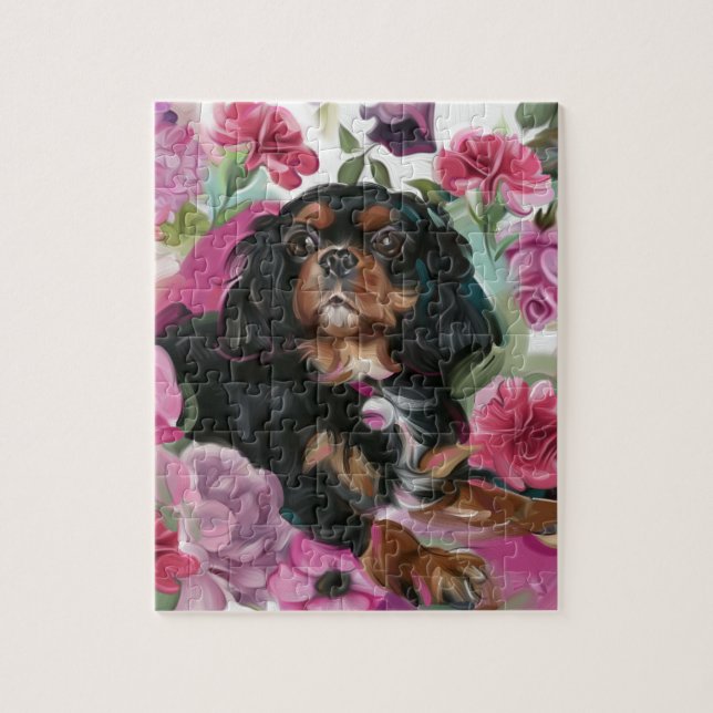 cavalier König Charles spaniel PUZZLE | Schwarz un (Vertikal)