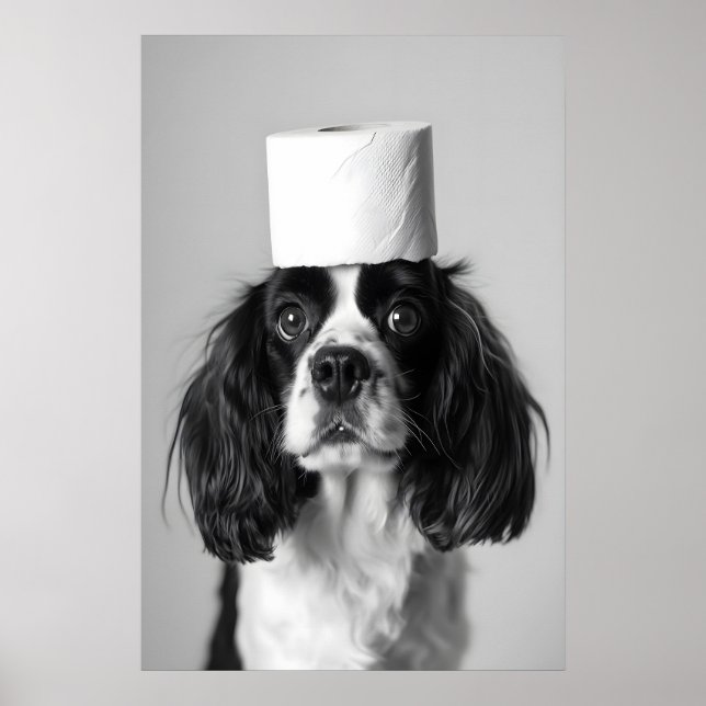 Cavalier Spaniel Badezimmer Druck, Lustiger Hund T Poster (Vorne)