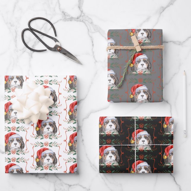 Cavalier Spaniel Dog Pattern Weihnachten Geschenkpapier Set (Vorderseite)