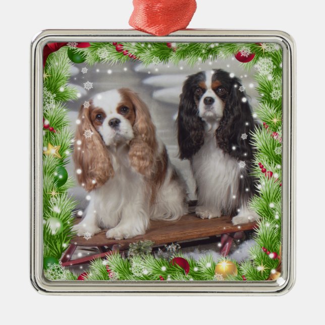 Cavalier Spaniel Holiday Premium Ornament Aus Metall (Vorne)