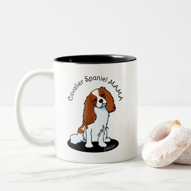 Cavalier Spaniel Mama Zweifarbige Tasse (Mit Donut)