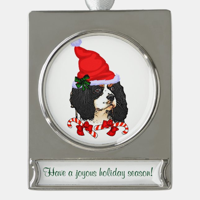 Cavalier Spaniel Personalisiert Weihnachten Banner-Ornament Silber (Vorderseite)