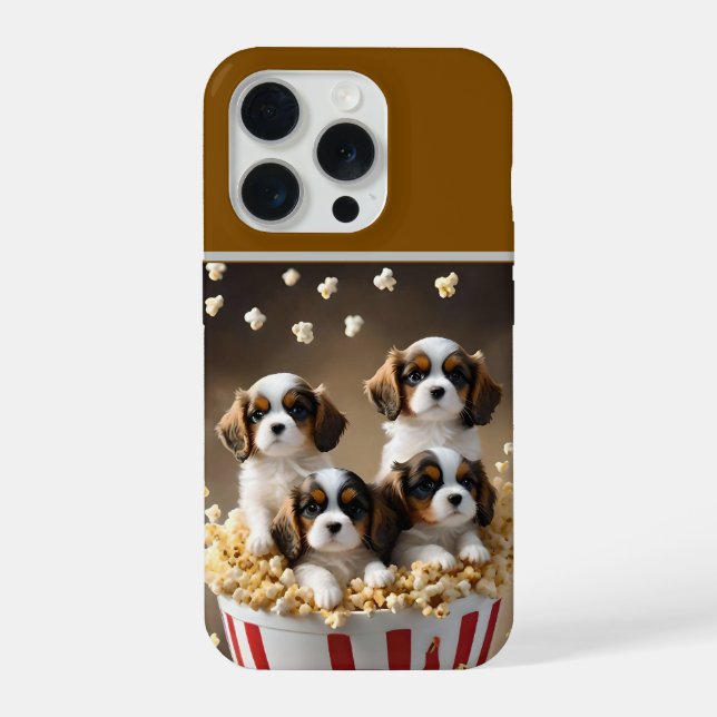 Cavalier Spaniel Welpen in Popcorn, iPhone Hülle (Rückseite)