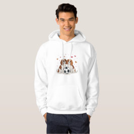 Cavalier Spaniels with soccer ball for Valentine's Hoodie